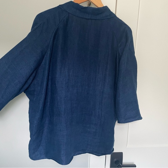 ZARA 100% Linen Draped Blouse INDIGO — ZW COLLECTION, LIMITED EDITION - Picture 11 of 15